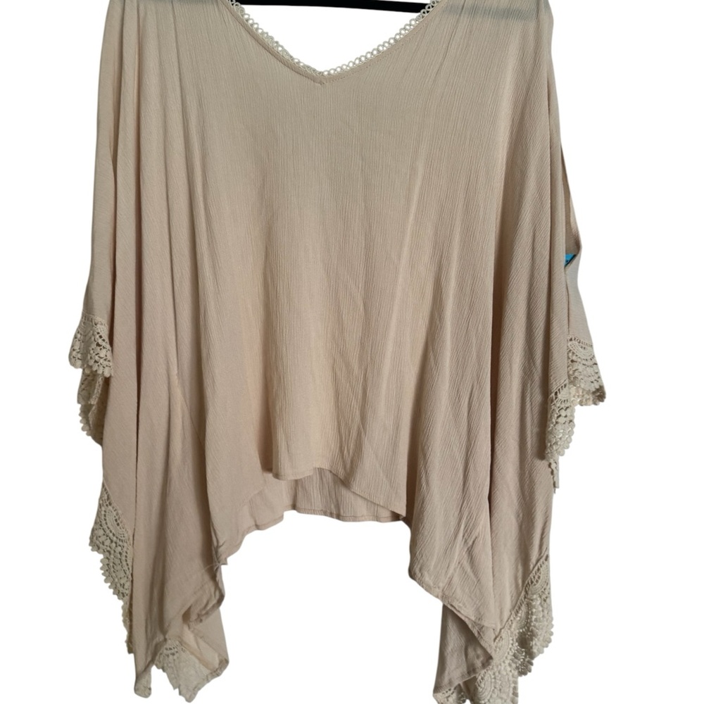 Phanuel Cream Poncho with Lace Detail 100% Rayon